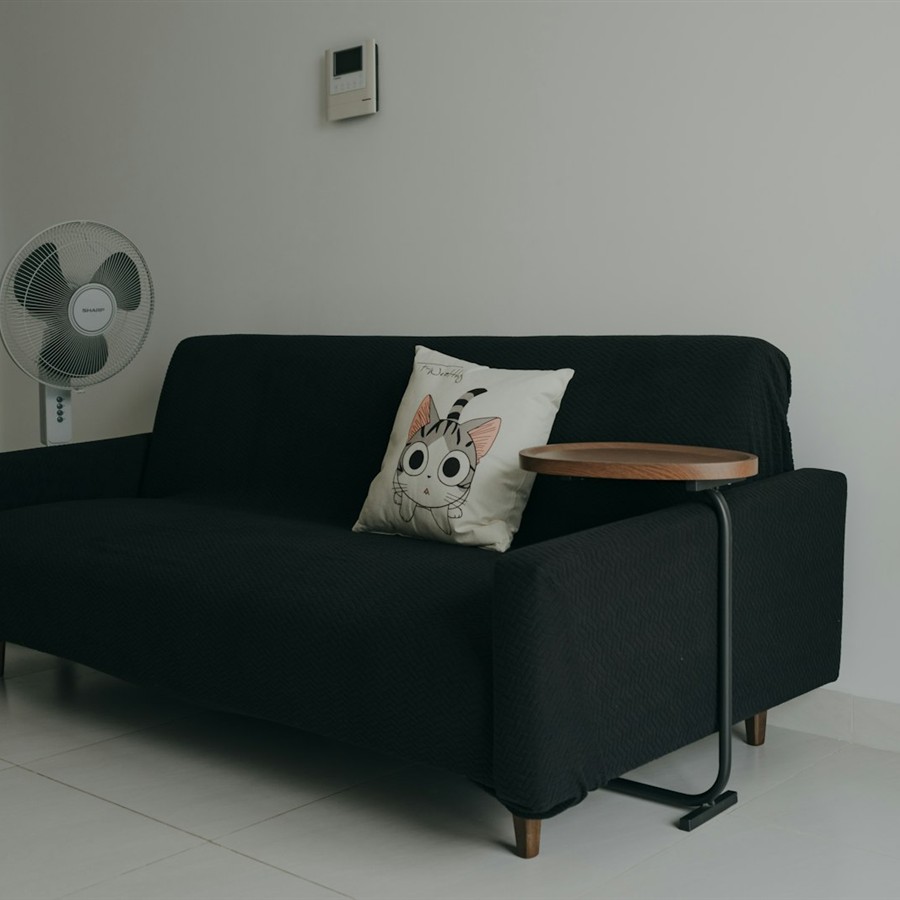 Black Compact Sofa with Side Table